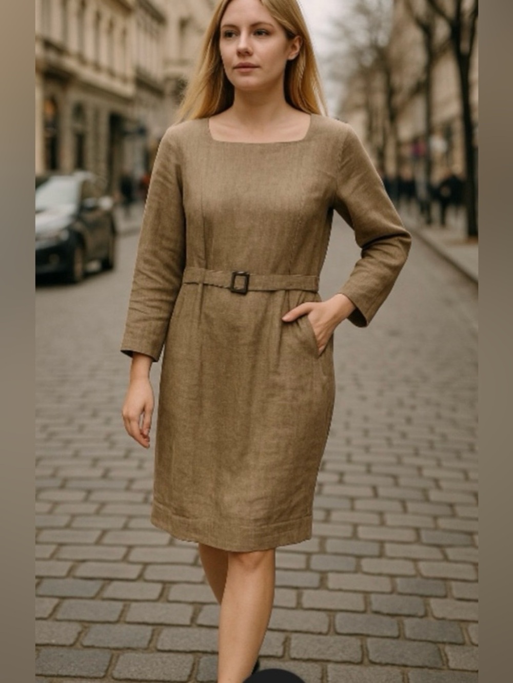 BITTE KAI RAND Square Neckline 100% Linen Dress In Natural Color Size 36 ( US 6)